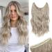 One piece Invisible Wire Hair Extensions Clip in Natural Wavy Synthetic Hair Extension with Transparent Wire Adjustable Size 2 Secure Clips Headband Long Curly Secret Hair Pieces for Women 20inch Pearl Platinum Blonde