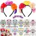 12 Pcs Halloween Temporary Face Tattoos Day of the Dead Headband Day of the Dead Face Tattoos for Women Makeup Day of the Dead Costume Tattoos for Party Sugar Skull Flower Crown Sugar Skull Headpiece