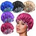 5pcs Drawstring Large Satin Bonnet for Black Women  Double Layer Reversible Silk Hair Cap for Curly Hair Braids A A-solid