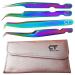 CT Eyelash Tweezers Lash Tweezers for Extensions Straight Curved Individual Russian Volume Isolation Stainless Steel Rainbow Set (4 PCs Set (Rainbow))