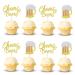 Arthsdite 24Pcs Cheers Beer Mug Cupcake Toppers Beers Cake Topper Decorations Cheers Beer Festival Celebrating Birthday Party Supplies - Gold Glitter