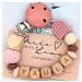Storchenkind - personalized baby gift with name - girls/boys |Different color variants |including gift packaging |Laser -engraved wooden letters |Food -safe silicone pink/dark red