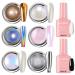 Chrome Nail Powder 4Pcs Nail Powder Kit Metallic Nails Powder Aurora Glazed Donut Nail Art Powder Glitter Accessories with Black & White Base Gel Nail Polish Set for Starter Women Girl Manicure Gift Set 7