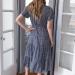 BOXIACEY Spring Dress for Women - V Neck Short Sleeve Maxi Dress with Belted Ruffle Hem | Small Dark Blue - Buy Online on SooperMarket.com