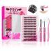 PRO Self Adhesive Eyelashes Kit Press On Lashes 120pcs Lash Clusters Lash Fixative Lash Remover Lash Applicator Eyelash Extension Kit Easy To Apply At Home Lash Extension Kit (Velvety D-10-18mix Kit) Self Stick-Velvety Kit-120pcs