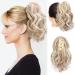 REECHO Ponytail Extension Claw Clip in Ponytail Hair Extensions 12 Inch Short Curly Ponytail Natural Wavy Synthetic Hairpiece for Women Ash Blonde with Highlights 12 Inch Ash Blonde with Highlights