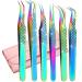 7 piceses Lash Tweezers for Eyelash Extensions,Precision Eyelashes Tweezers for Lash Tech Cosmetology Individual Lash Extensions, Volume Lash Extensions Tweezers Kits for Professional and Beginners