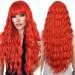 YEESHEDO Women's Wig Long Wave Wigs for Women with Bangs Natural Curly Wavy Synthetic Replacement Hair for Party Cosplay Halloween 28 Inches (Gold Red)