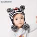 LANGZHEN Toddler Winter Hat | Earflap Knit Beanie for Baby Boys Girls 2-4 Years | Fleece Lined | Penguin Design | Black Stripe - Buy Online on SooperMarket.com