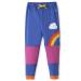 kIDio Organic Cotton Baby Infant Toddler Knee Patch Trousers Applique - Blue/Rainbow Stripes - Girl/Boy Pants (0-4 Years) 12-18 Months Blue