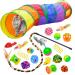 Malier Cat Toys Kitten Toys Set, Collapsible Cat Tunnels for Indoor Cats, Interactive Cat Feather Toy Fluffy Mouse Crinkle Balls Toys for Cat Puppy Kitty Kitten Rabbit A-Rainbow