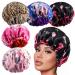 5pcs Drawstring Large Satin Bonnet for Black Women, Double Layer Reversible Silk Hair Cap for Curly Hair Braids,B B-floral/ Leopard Print