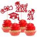 Rsstarxi 36 Pack Class of 2024 Graduation Cupcake Toppers 2024 Graduation Food Appetizer Picks 2024 Grad Cap Done Diploma Cupcake Picks for 2024 Graduation Theme Party Cake Decorations Red
