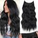 KooKaStyle Invisible Wire Hair Extensions with Transparent Wire Adjustable Size 4 Secure Clips Long Wavy Secret Hairpiece (24 Inch, Black) 24 Inch Black