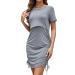 Sosolism 4 in 1 Women's Maternity Nursing Dress for Breastfeeding Short Sleeve Side Drawstring Top M Light Grey