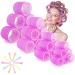 Jumbo Hair Rollers Set Hair Rollers Self Grip Curlers For Long Hair No Heat Curlers Heatless Hair Rollers With Clips & Comb 24 Packs (Red 24Pcs)