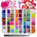 LoveOurHome Nail Glitters Sequins Set Mixed Shaped Holographic Heart Butterfly Neon Star Chunky Glitter Flakes Accessories Manicure Sticker Decorations for Makeup Crafts Resin Nails Neon & Holographic
