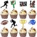 Rsstarxi 24 Pack Rugby Ball Cupcake Toppers Black Football Cupcake Toppers Football Players Sport Cupcake Picks Super Rugby Touch Down Sports Theme Baby Shower Birthday Party Cake Decorations Design 2