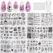 RUNRAYAY Nail Stamping Plates Set 6Pcs Nail Templates with Stamper & Scraper Nail Stamper Nail Art Plates Kits Template Plates Leaves Flowers Animal Holiday Design A + Tools
