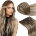 Laavoo real hair clip in extensions blonde balayage hair extension real hair clip in double tresse clip extensions real hair ombre light brown blonde 105g 7pcs #8/60/8 45cm-105g 2.5 #8/60/8