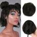 Sofeiyan 2PCS Mini Claw Clip in Hair Bun Extension Synthetic Wig Accessory Updo Space Bun Hair Messy Cat Ears Hair Bun Pieces for Women Darkest Brown Tend to Black