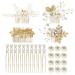 inSowni 36 Pack Gold Flower Leaf Bridal Wedding Hair Side Combs+U-shaped Pearl Hair Pins+Spiral Twist Rhinestone Hair Clips Barrettes Prom Headpieces Formal Hair Pieces Accessories for Brides Bridesmaids Women Girls