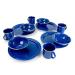 GSI Outdoors Camp Table Set for 4 I Includes Enamel Pioneer Plates, Bowls, & Coffee Mugs for Camping, Outdoors, RV Blue 4 Person