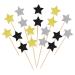 120 Pcs Star Cupcake Toppers Happy New Year Glitter Black Gold and Silver Star Cake Topper Picks Toothpick Toppers New Year Photo Props for New Year Party Supplies (Star)