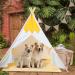 Large Pet Teepee Tent with Mat for Dogs & Cats | Portable Indoor/Outdoor Dog House - White Stripe Design - Buy Online on SooperMarket.com