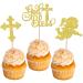 Rsstarxi 24 Pack God Bless and Cross Cupcake Toppers Glitter Angel Christening Babyshower Girl Baptism Cupcake Picks Decorations for First Communion Baptism Party Cake Decorations Gold