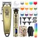 Professional Hair Clippers for Men Electric Beard Trimmer Cordless Barber Clippers for Hair Cutting with T Liners Rechargeable Hair Clipper and Trimmer Set with LED Display (Gold)