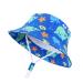 LANGZHEN Beach Sun Protection Hat for Baby Girls Adjustable Toddler Kids Hat Wide Brim Summer Play Hat with Chin Strap Blue-Whale 1-2 Years