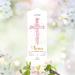 Personalized Wall Decals & Baptismal Candle - Pink Leaves Holy Cross Design 25cm x 7cm - Unique Individual Baptism Gift - Buy Online on SooperMarket.com