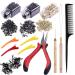 Duufin Hair Extensions Kit 1500 Pcs Micro Link Rings Bead(Black, Blonde and Dark Brown) 1 Micro Beads Plier 2 Hook Needle Pulling Loop 4 Plastic Alligator Hair Clips 1 Comb and 2 Bags Black Mini Rubber Hair Elastic Black, …