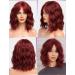 WOKESTAR Bob Curly Wig - Short Synthetic Wavy Wine Red Wig for Women, 12 inch with Fringe - Buy Online on SooperMarket.com