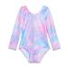TENVDA Gymnastics Leotards for Girls Sparkly Unicorn Rainbow Long Sleeve Kids Tumbling Outfit Age 2-9 Years Old Tie Dye B 2-3T