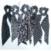 Black Floral/Striped Scarf Scrunchie Set - 5pcs Chiffon/Silk Hair Ties for Women - Buy Online on SooperMarket.com