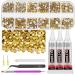 GLARKS B7000 Jewelry Adhesive Glue with Rhinestone Gems Kit 2600Pcs Yellow Rhinestones with Gems Adhesive Flat Back Gems Crystal Rhinestones with 6Pcs Dotting Tools for Craft Nail Art Gold