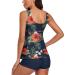 Floral Print Modest Tankini Swimsuit Set with Boyshorts, Tummy Control - Large Navy - Buy Online on SooperMarket.com