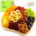 Dried Fruit & Nuts Gift Basket in Reusable Wooden Apple Tray + Green Ribbon (9 Assortments) Holiday Christmas Gourmet Bouquet Arrangement Platter, Birthday Care Package, Healthy Food Kosher Snack Box