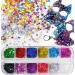 Holographic Nail Glitters Sequins Set - 4 Boxes | Butterfly, Heart, Alphabet, Star | Chunky Flakes for Nail Art, Craft, Makeup - Mixed Colors - Buy Online on SooperMarket.com