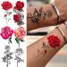 Black Sketch Rose & Snake Temporary Tattoos for Women - Waterproof Sexy Red Rose & Crescent Moon Tattoo Sticker Kit - Buy Online on SooperMarket.com
