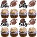 24 Pack Oh Baby American Football Cupcake Toppers Glitter Rugby Ball Oh Baby Cupcake Picks for Super Rugby Sports Theme Baby Shower Kids Birthday Party Cake Decorations Brown 1-oh Baby