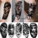 3D Black Skull Halloween Temporary Tattoos - 59 Sheets | Long Lasting Fake Tattoos for Adults & Kids - Realistic Owl, Wolf, Lion, Tiger, Devil | Body Art Stickers - Buy Online on SooperMarket.com