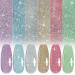 YTD Likomey Colorful Glitter Gel Nail Polish Set,Sparkly Rainbow 6 Colors with Base and Top Coat Manicure Kit, Lavender Purple Mint Blue Silver Champagne Gold Ruby Red Pink Grass Green Glitter UV Nail Gel Polish,8 Pcs 6ml