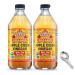 Bragg Organic Apple Cider Vinegar With the Mother, Raw Unfiltered All Natural Ingredients - 16 Fl Oz Pack of 2 w/ Custom F.O.Y Brand Measuring Spoon