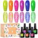MEET ACROSS Neon Reflective Glitter Gel Nail Polish  Shimmery Glitter Gel Polish Set  Sparkly Shiny Gel Nail Art Varnish Manicure Kit  Soak Off LED Lamp  for Beginners DIY at Home Neon Reflective Gel