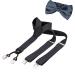 BomGuard Men's Suspenders Bow Tie Set 4 strong clips 3.5 cm wide in Y-shape one size dark grey