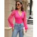 Fayenne Womens Tops Deep V Neck Cross Wrap Sexy Tops Polka Dot Mesh Long Sleeve T Shirt Casual Blouses L Hot Pink - Buy Online on SooperMarket.com