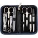 3 Swords Germany - brand quality 8 piece manicure pedicure grooming kit with glass nail file (490) BLUE - JEANS TEXTILE